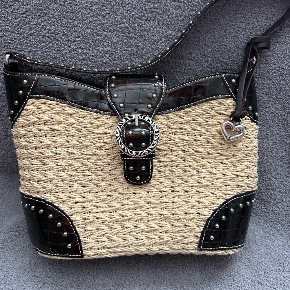 Brighton Black and Tan Woven Shoulder Bag